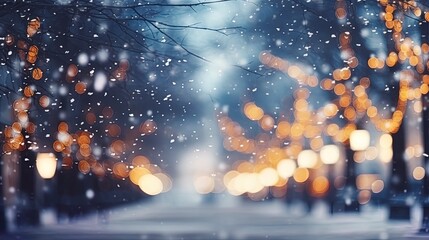 Fototapeta na wymiar Blurred bokeh of a festive winter city, big city lights. Generation AI