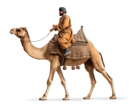 Arabian person riding a camel