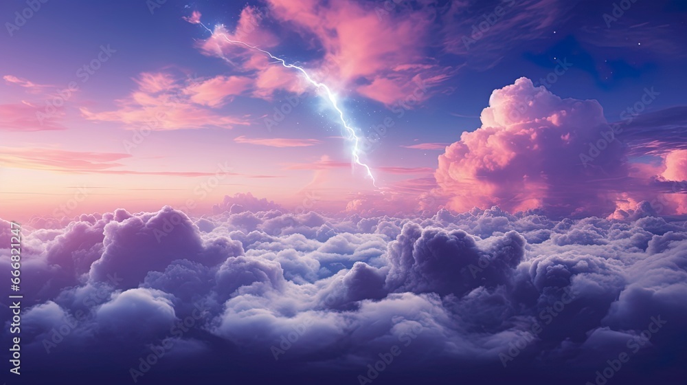 Wall mural unreal sky with clouds, neon. generation ai