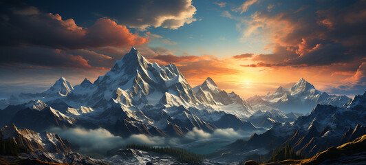 Fantasy epic magic mountain landscape. Mystical winter valley valley. generative ai - obrazy, fototapety, plakaty