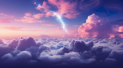Unreal sky with clouds, neon. Generation AI - obrazy, fototapety, plakaty