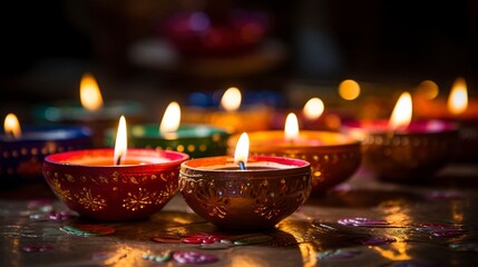 Multi-colored candles for the day of the dead, diwali holiday. Generation AI