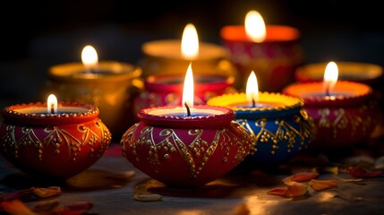 Multi-colored candles for the day of the dead, diwali holiday. Generation AI