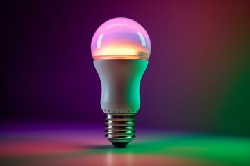 Efficient energy usage with LED lamp, bill payments, household with colored background. Generative AI