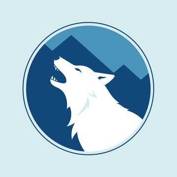 howling wolf head with circle frame layered vector illustration, background, wolf and circle on seperate layers