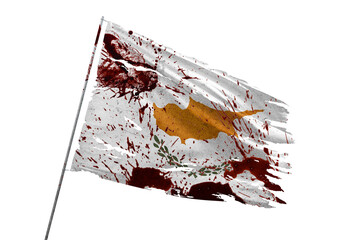 Cyprus torn flag on transparent background with blood stains.
