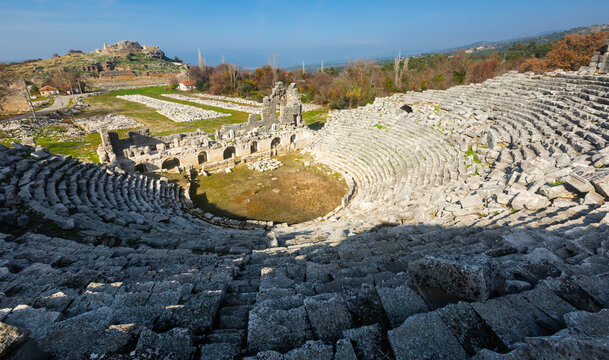 View of the ruins of the theater of the ancient city of Tlos, Turkey.