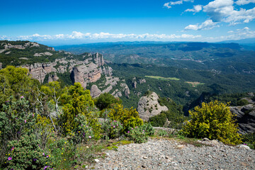 Picturesque rocky landscape of Sant Llorenc del Munt with protected area of Natural Park de Sant Llorenc del Munt i l Obac, Catalonia, Spain..