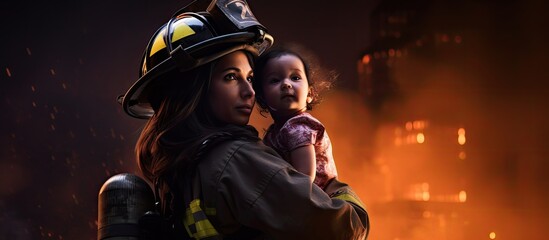 Fototapeta na wymiar A firefighter rescued a baby from a dangerous fire