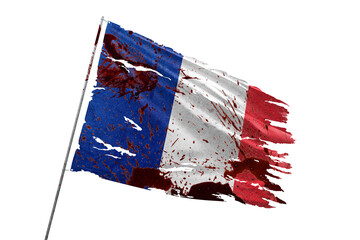 France torn flag on transparent background with blood stains. © prehistorik