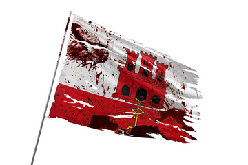 Gibraltar torn flag on transparent background with blood stains. - obrazy, fototapety, plakaty