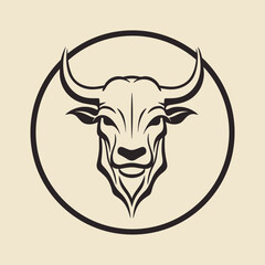 bull head on circle isolated vector logo design, bull, background and circle on seperate layers