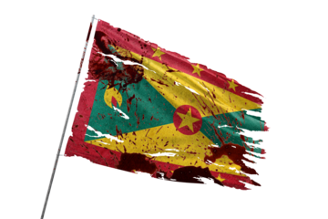 Grenada torn flag on transparent background with blood stains.