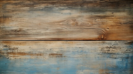 A detailed texture of a weathered wooden wall with a vibrant blue paint