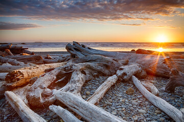 Sunset over Ruby Beach at Olympic National Park