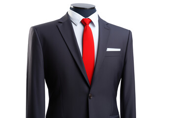dark suit with red tie isolated on white background. Png file