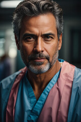Obraz premium A very professional looking male doctor in an operating room uniform.