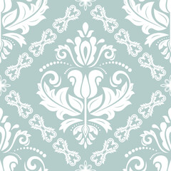 Classic seamless pattern. Damask orient ornament. Classic vintage light blue and white background. Orient pattern for fabric, wallpapers and packaging