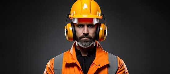 Industrial worker wearing ear protection equipment - obrazy, fototapety, plakaty