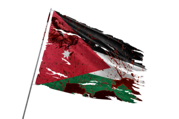 Jordan torn flag on transparent background with blood stains.