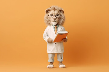 cute lion dressed as a doctor, concept of health care