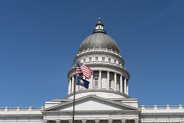 Salt Lake City, Utah – September 12, 2023: Utah State Capitol Building Dome with Copy Space. 
