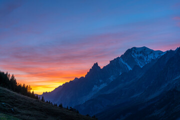 Mont Blanc Mountain at Sunset. View from Italy