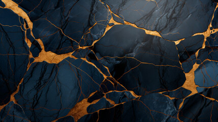 Blue Gold Marble Patterns Texture Background. Luxury modern elegant Stone. Medieval dungeon Stone wall with copy space mobile web banner grunge backdrop