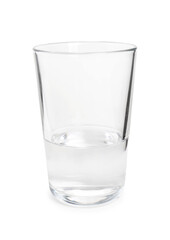 Glass of clean water on white background