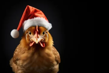 Fotobehang chicken celebrating christmas © d-AI-n