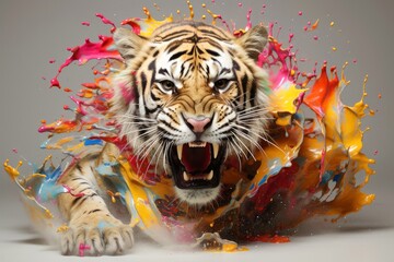 Abstract tiger with complex motion and hazy color