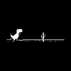 No internet connection pixel dinosaur offline art bad connection computer digital web concept network technology. black background. © wungkal