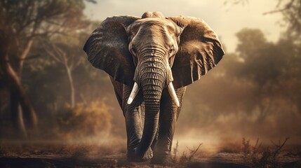 Big elephant on nature background. AI generated image - obrazy, fototapety, plakaty