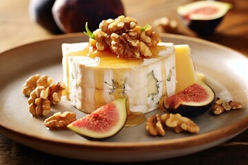 Cheese with figs and walnuts. Generative AI