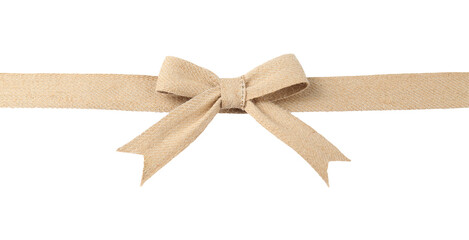 Ribbon and bow made of burlap fabric isolated on white