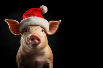 pig wearing christmas hat on black background - Powered by Adobe