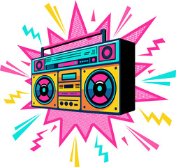 80's Retro pop boombox illustration © Vichallan