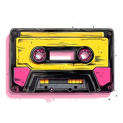 Naklejka premium Retro vintage audio cassette on white background. Retro cassette tape. Simple graphic element for design card, poster, banner. Oldschool, 70's, 80's music concept