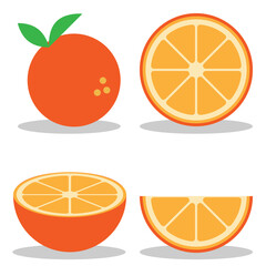 Orange Illustration. Orange Vector. Orange Fruit. A set of orange, whole, half, cut slice orange fruit isolated on white background. Vector illustration. All in a single layer.