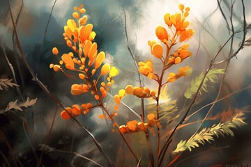 Digital painting of an autumn plant. Generative AI