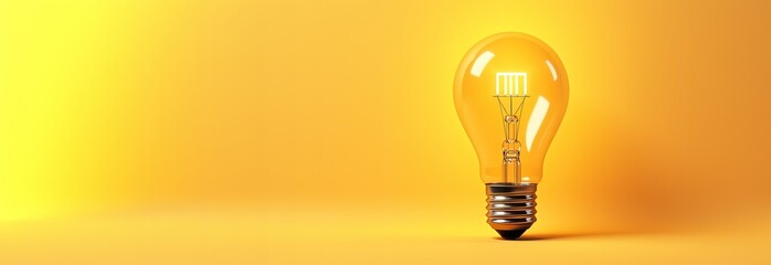 Yellow background with light bulb, concept of ideas, creativity and knowledge. Generative AI