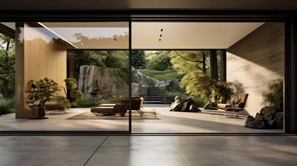 Foto op Canvas Aesthetic home entrance with large glass sliding doors with lots of copy space © Ziyan Yang