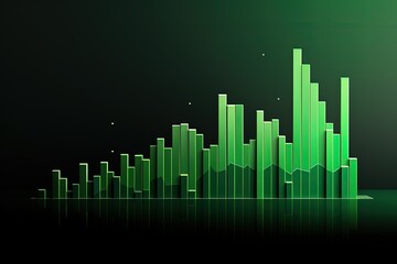 Green bar chart illustration, black background, stock exchange analytics concept. Generative AI - obrazy, fototapety, plakaty
