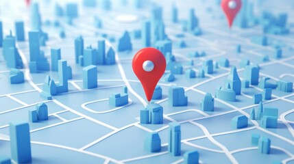 3D Map travel location. Locator mark of map and location pin or navigation icon sign on background with search. 3D rendering. - obrazy, fototapety, plakaty
