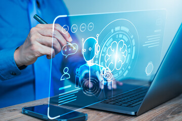 Businessman Harnessing AI Innovation on Virtual Display
