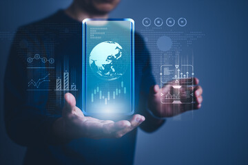 Businessman Analyzing Big Data on Virtual Smartphone