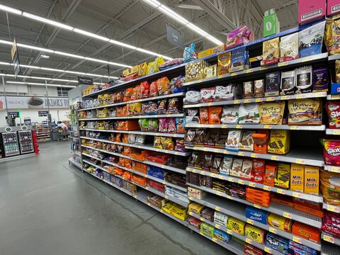 Walmart grocery store candy asile side view