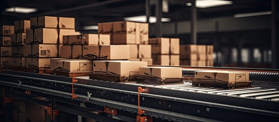 Automated box conveyor for warehouse operations - obrazy, fototapety, plakaty
