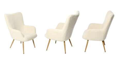Comfortable armchair isolated on white, different sides