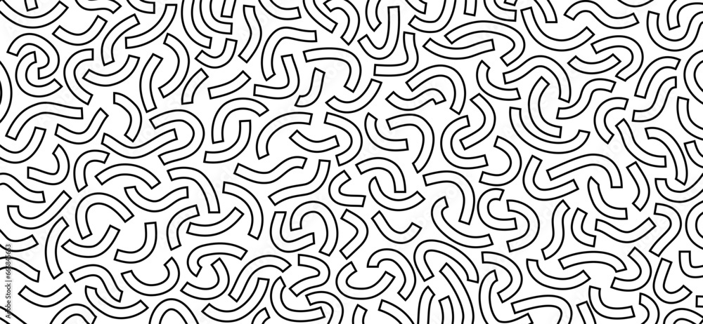 Poster monochrome doodle pattern. funny monochrome pattern. curved lines on white background.
